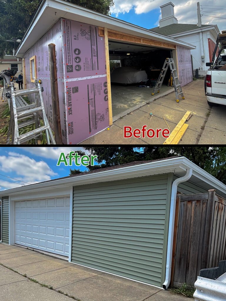 Before and after gutter, soffit and siding repair and installation in Chicago IL